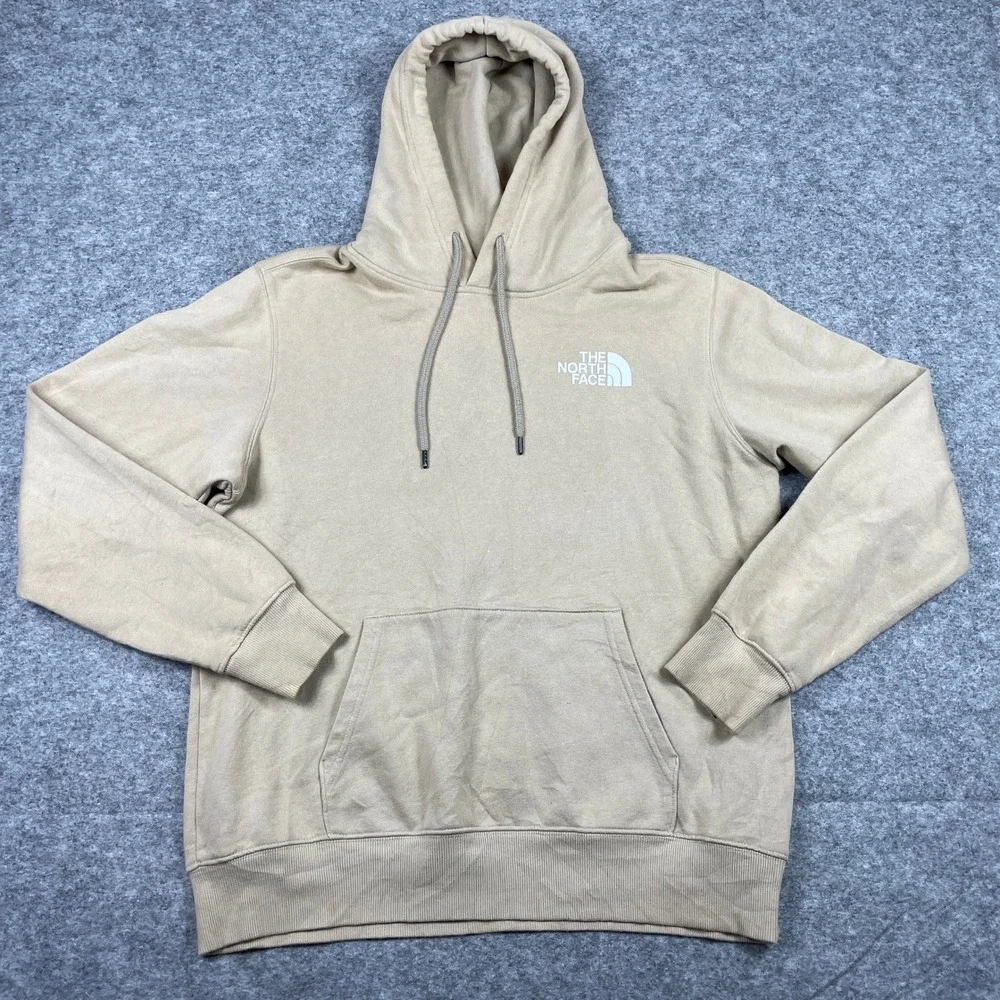 The North Face Hoodie Mens XL Tan Box Print Never Stop Exploring A4761 Pullover